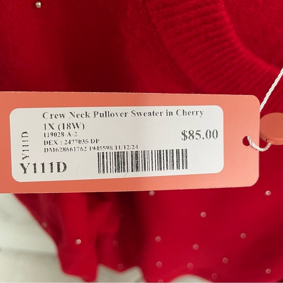 NWT DEX Cherry Red Super Soft Silver Ball Embellished Pullover Crew Neck Sweater - Picture 4 of 10
